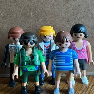 Lot of 5 Playmobil People Figures Silver Knight Dino Guy Plaid Shirt Summer